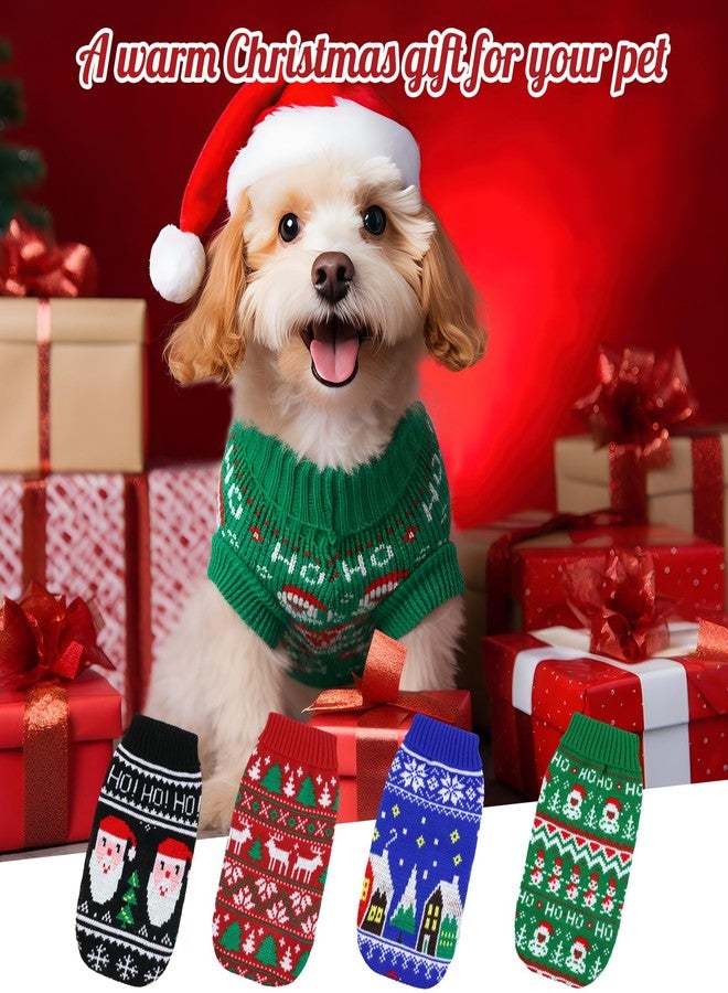 Yeyeplum 4 Pack Dog Ugly Christmas Sweater Puppy Cat Holiday Sweaters Santa Reindeer Snowman Snowflake Knitted Dog Christmas Outfit Winter Xmas Turtleneck Knitwear for Puppy Kitten Pets(XL) - Image 4